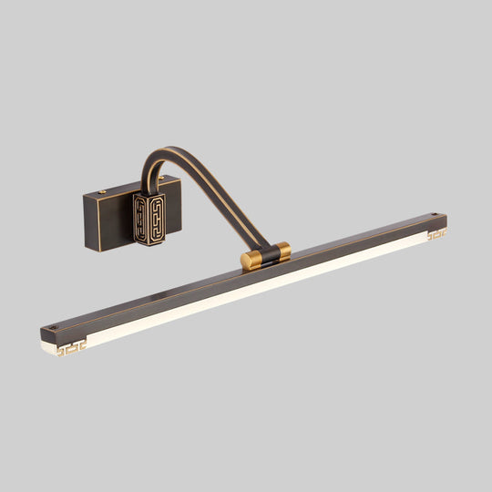 Contemporary Led Wall Lamp In Black/Brass With Curvy Arm - Metal Straight Vanity Sconce