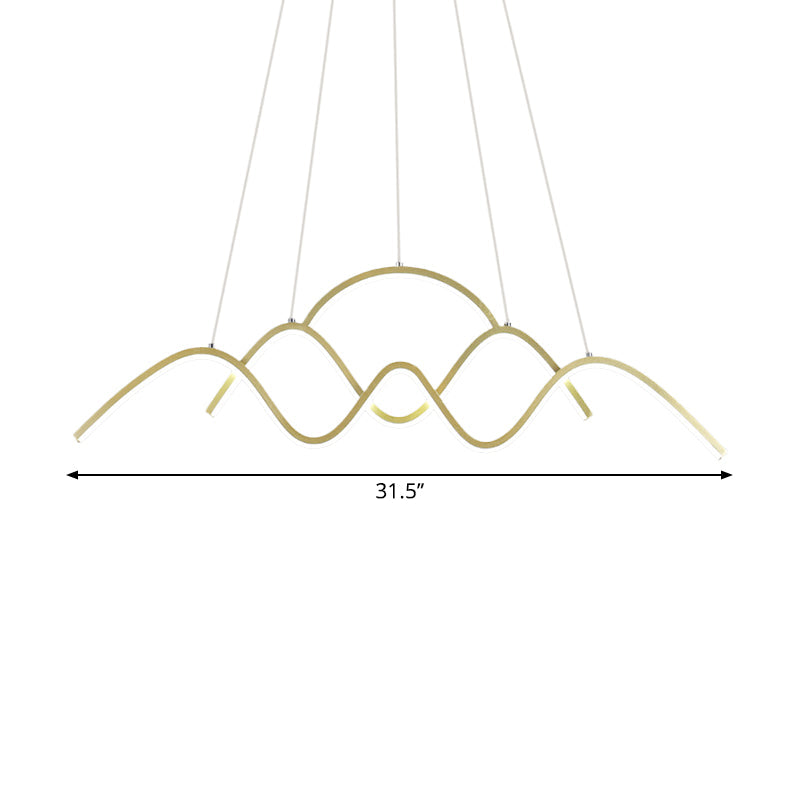 Wavy Island Lighting: Modernist Metallic Gold Ceiling Hang Fixture With Warm/White Light