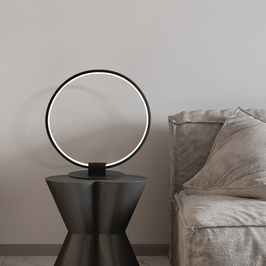 Nora - Modern Annular Metal Table Lamp Modernism LED Black Night Lighting with Slim Round Pedestal in Warm/White Light