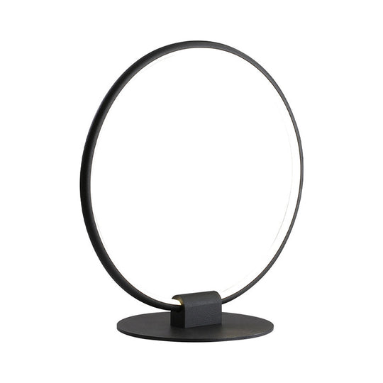 Modern Annular Metal Table Lamp With Led Lighting Black Nightlight On Slim Round Pedestal In