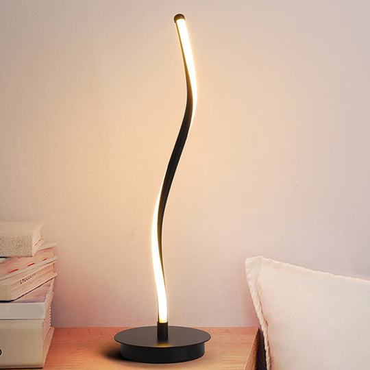 Dominique - Metal Metal Ribbon-Like Night Light Simplicity Black/White LED Task Lighting with Round Pedestal