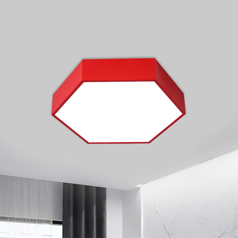 Children's Hexagon LED Flush Ceiling Light in Macaroon Acrylic: Red/Yellow/Green Flush Mount Lighting