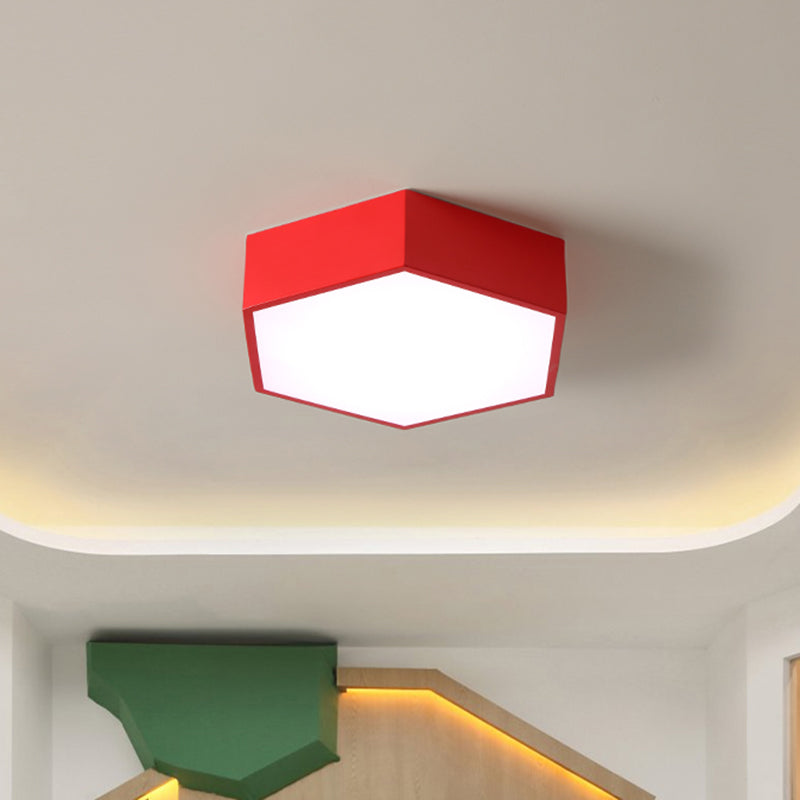 Children's Hexagon LED Flush Ceiling Light in Macaroon Acrylic: Red/Yellow/Green Flush Mount Lighting