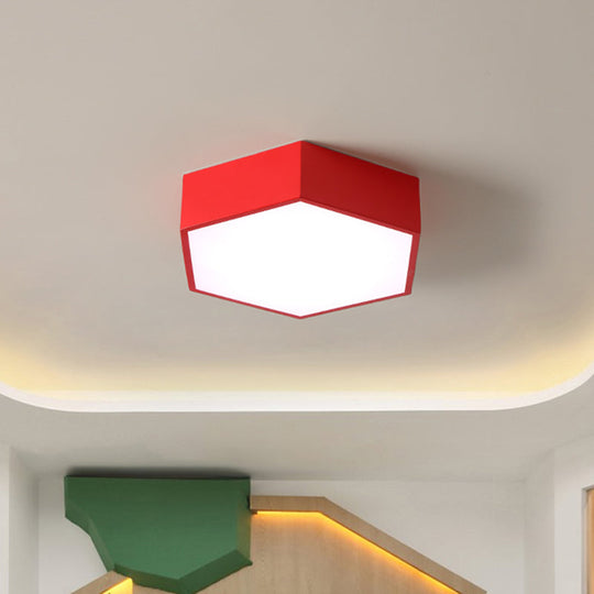 Children's Hexagon LED Flush Ceiling Light in Macaroon Acrylic: Red/Yellow/Green Flush Mount Lighting