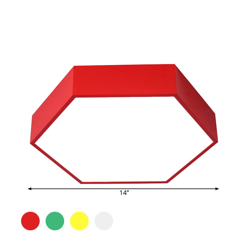 Children's Hexagon LED Flush Ceiling Light in Macaroon Acrylic: Red/Yellow/Green Flush Mount Lighting