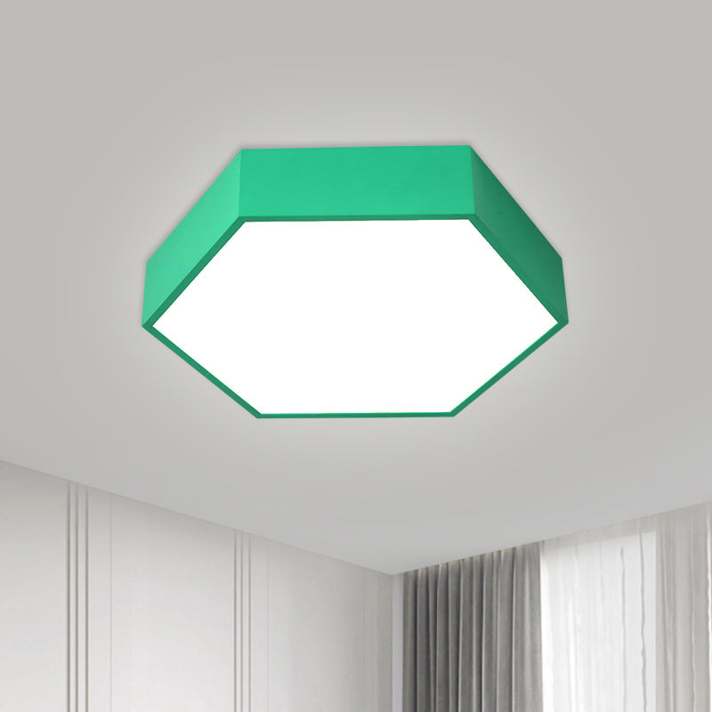 Children's Hexagon LED Flush Ceiling Light in Macaroon Acrylic: Red/Yellow/Green Flush Mount Lighting