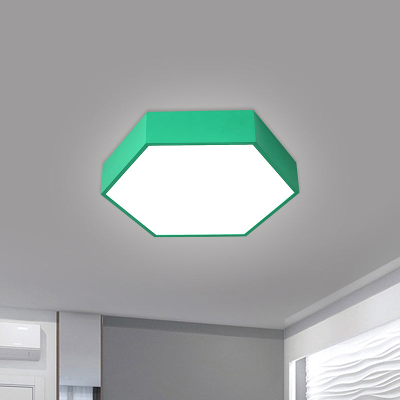 Children's Hexagon LED Flush Ceiling Light in Macaroon Acrylic: Red/Yellow/Green Flush Mount Lighting