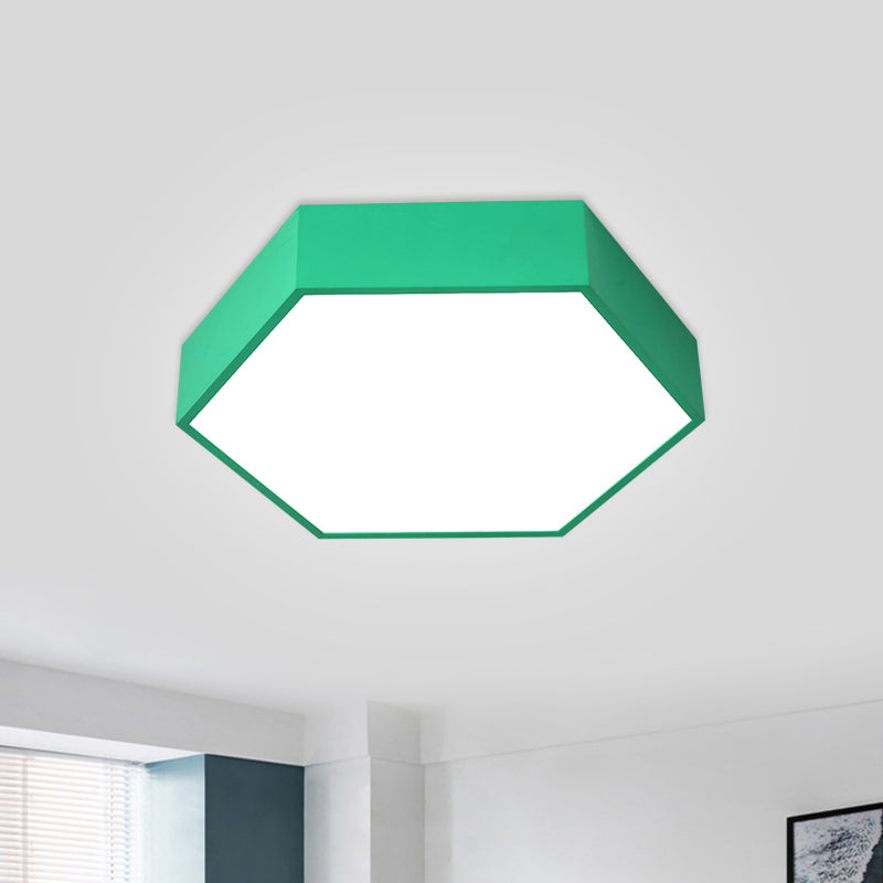 Children's Hexagon LED Flush Ceiling Light in Macaroon Acrylic: Red/Yellow/Green Flush Mount Lighting