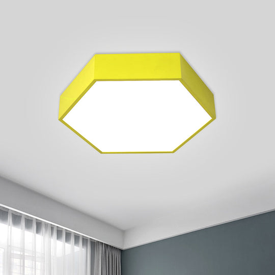 Children's Hexagon LED Flush Ceiling Light in Macaroon Acrylic: Red/Yellow/Green Flush Mount Lighting