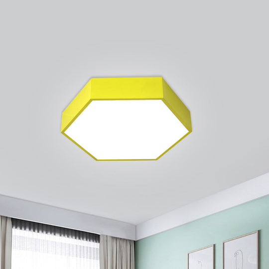 Children's Hexagon LED Flush Ceiling Light in Macaroon Acrylic: Red/Yellow/Green Flush Mount Lighting