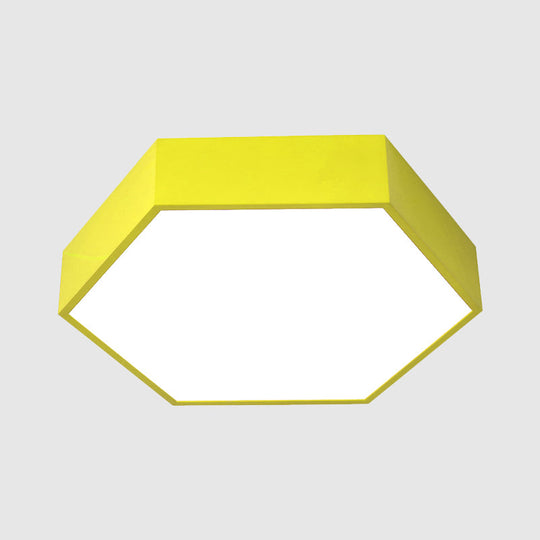 Children's Hexagon LED Flush Ceiling Light in Macaroon Acrylic: Red/Yellow/Green Flush Mount Lighting