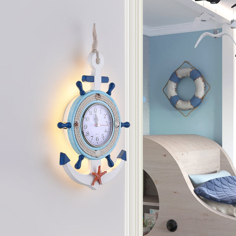 Clock Design Kids Blue Led Wall Sconce With Warm/White Light By Rudder Lighting / White