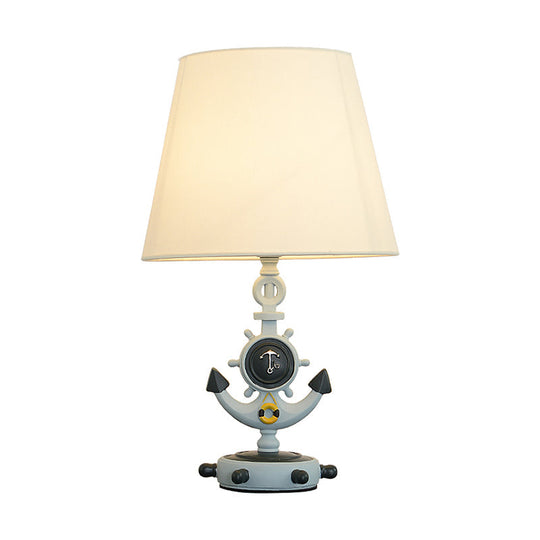 Kids Anchor Base Desk Lamp With White Fabric Shade - Black/Blue 1 Head Resin Task Lighting