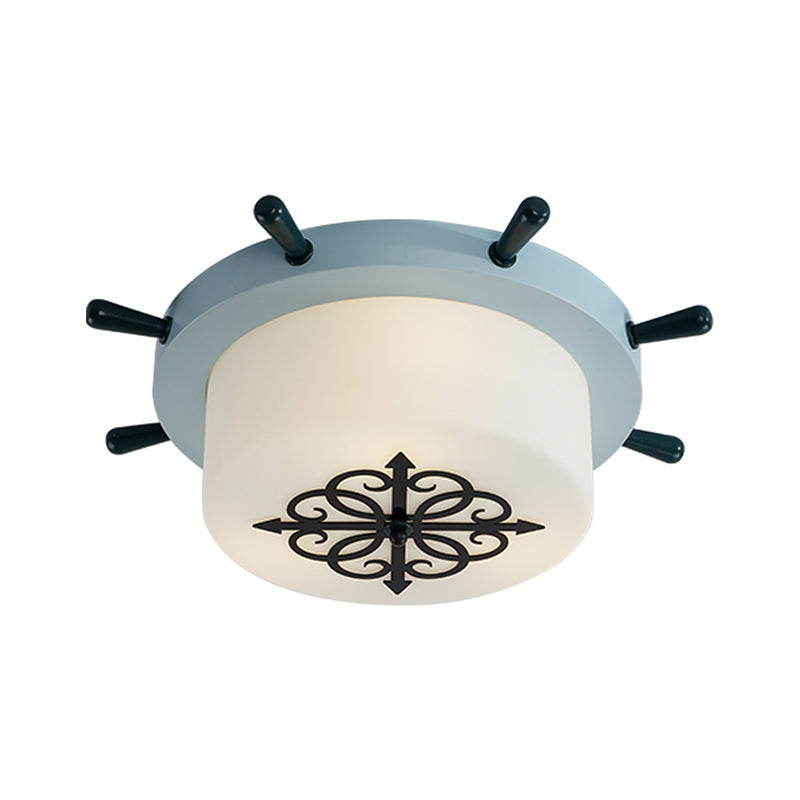 Drum Parlor Flush Mount Light - Modern Led Ceiling Fixture With Unique Rudder Design In Brown/Blue