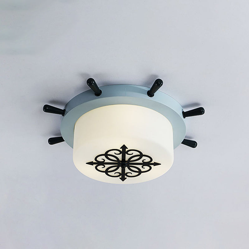 Drum Parlor Flush Mount Light - Modern Led Ceiling Fixture With Unique Rudder Design In Brown/Blue