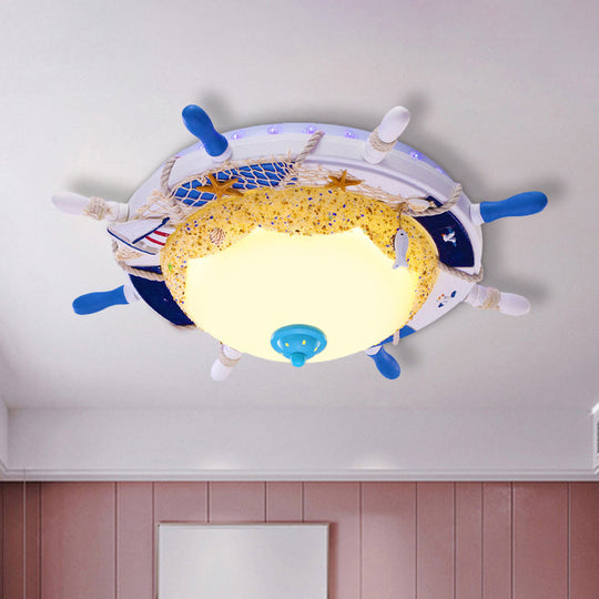 Opal Glass Led Bedroom Flushmount Ceiling Lamp With Domed Design In Blue Rudder And Beach -