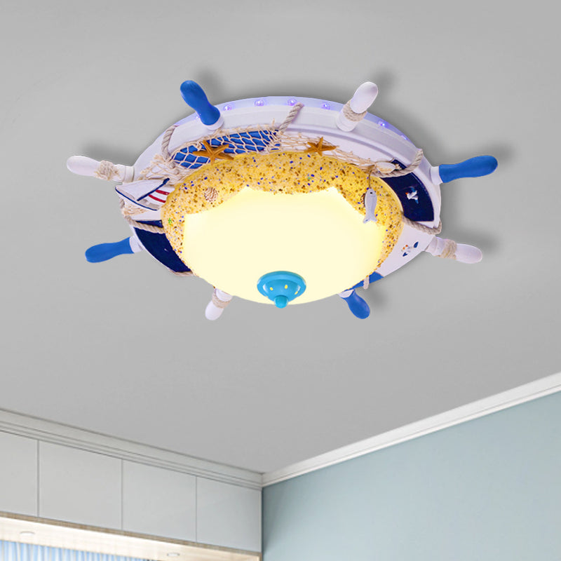 Opal Glass Led Bedroom Flushmount Ceiling Lamp With Domed Design In Blue Rudder And Beach -