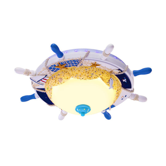 Opal Glass Led Bedroom Flushmount Ceiling Lamp With Domed Design In Blue Rudder And Beach -