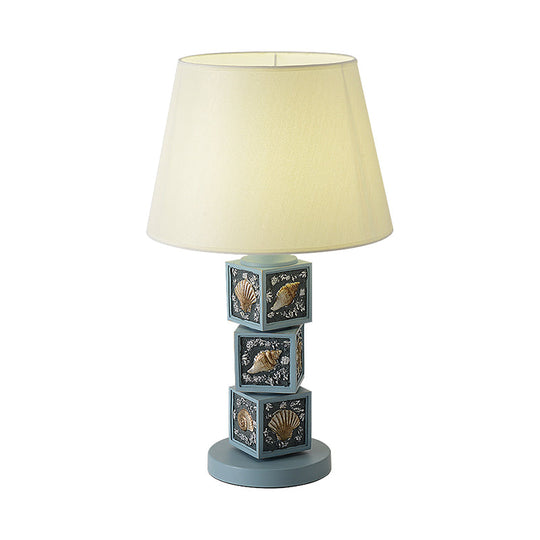 Riley - Resin Stacked Cube Desk Lighting Mediterranean Resin 1 Bulb Light/Sky Blue Night Lamp with Barrel Fabric Shade