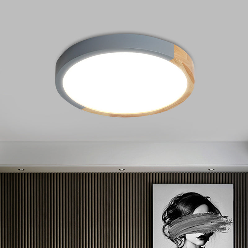 Modernist Metal Led Flush Mount Light In Beige - Circular Close To Ceiling Lighting 12/15/19 Wide