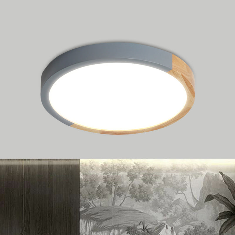 Modernist Metal LED Flush Mount Light in Beige - Circular Close to Ceiling Lighting, 12"/15"/19" Wide