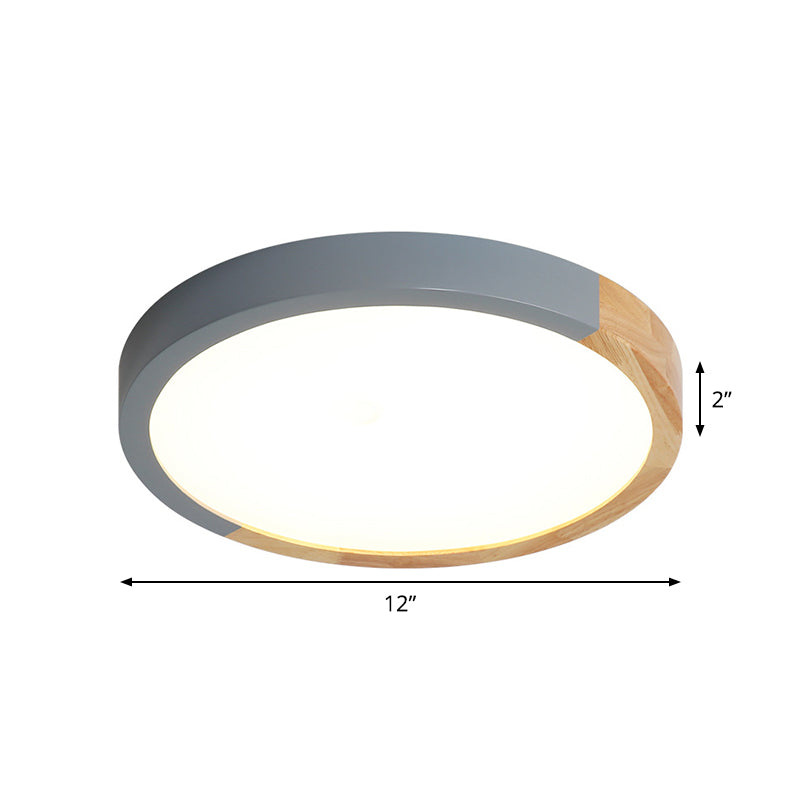 Modernist Metal LED Flush Mount Light in Beige - Circular Close to Ceiling Lighting, 12"/15"/19" Wide