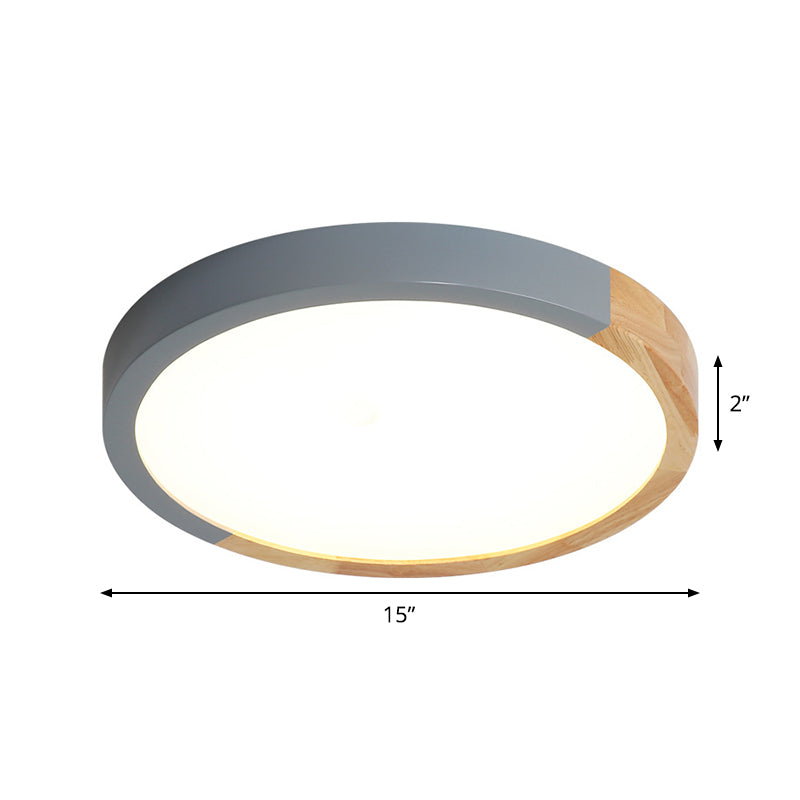 Modernist Metal Led Flush Mount Light In Beige - Circular Close To Ceiling Lighting 12/15/19 Wide