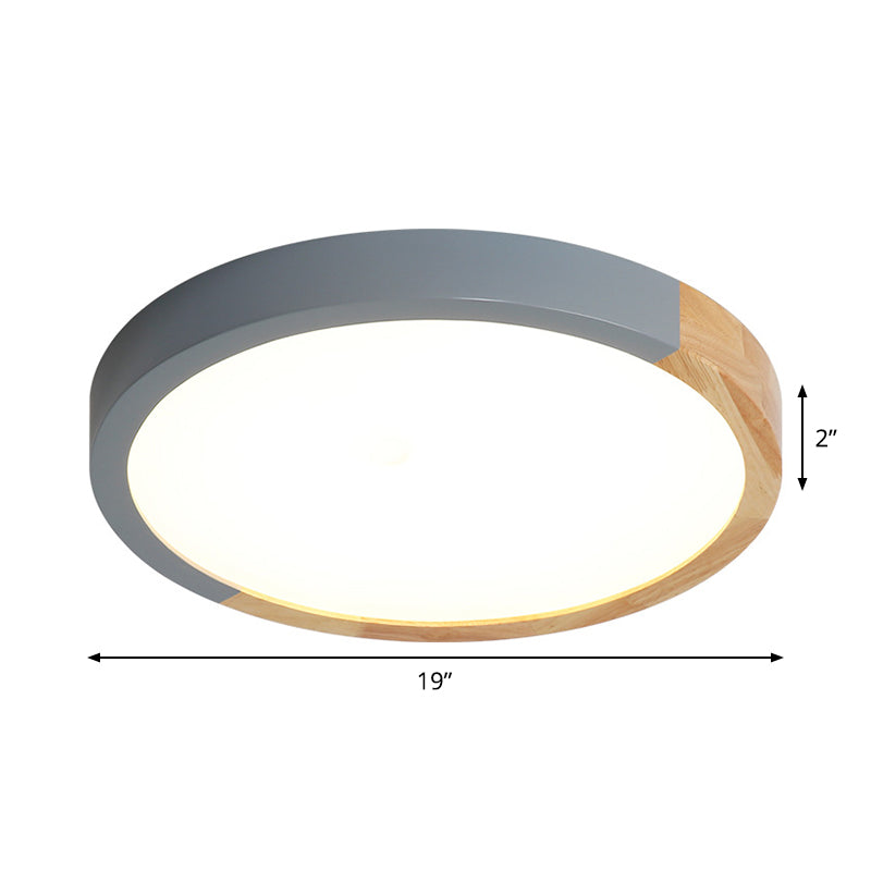 Modernist Metal LED Flush Mount Light in Beige - Circular Close to Ceiling Lighting, 12"/15"/19" Wide