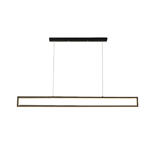 Minimalist Led Black Pendant Lamp With Rectangle Frame Iron Island Fixture In Warm/White Light