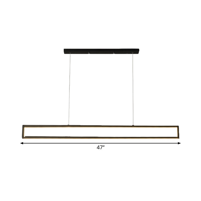 Minimalist Led Black Pendant Lamp With Rectangle Frame Iron Island Fixture In Warm/White Light