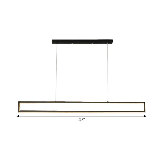 Minimalist Led Black Pendant Lamp With Rectangle Frame Iron Island Fixture In Warm/White Light