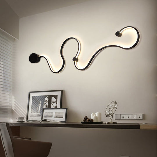 Modern Metal Snake-Like Wall Sconce Lighting - 25.5/50 W Led Mount Lamp In Black With Warm/White