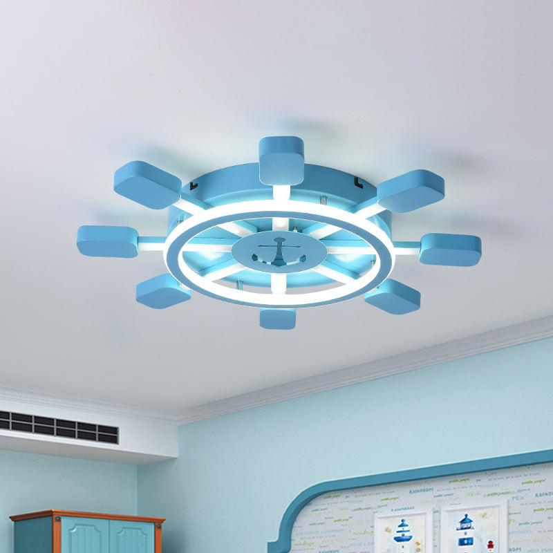 19.5"/23.5" Wide Rudder LED Flushmount Light - Kids Acrylic Blue/White Ceiling Fixture - Warm/White Light