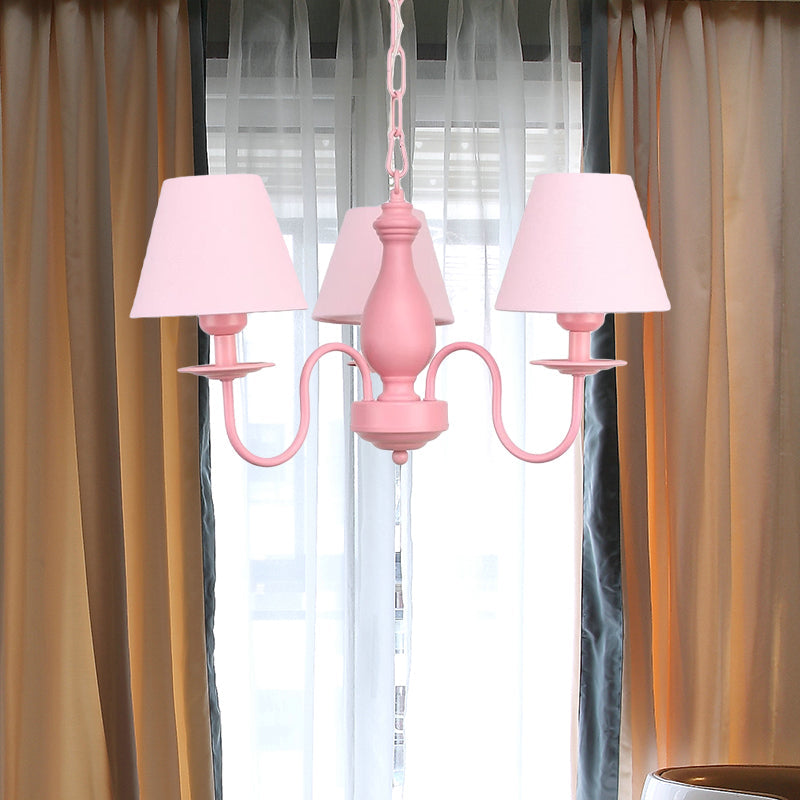 Stylish Nordic Metal Chandelier For Child Bedroom - Tapered Design 3 Bulbs