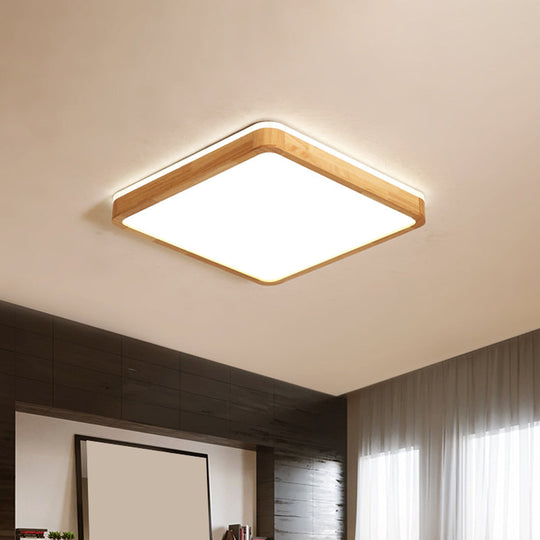 Minimalist Wood Ceiling Lamp LED Flushmount Lighting in Beige, Square/Oblong Shape, 17"/21"/25.5" Length