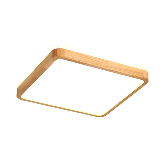 Minimalist Wood Ceiling Lamp LED Flushmount Lighting in Beige, Square/Oblong Shape, 17"/21"/25.5" Length