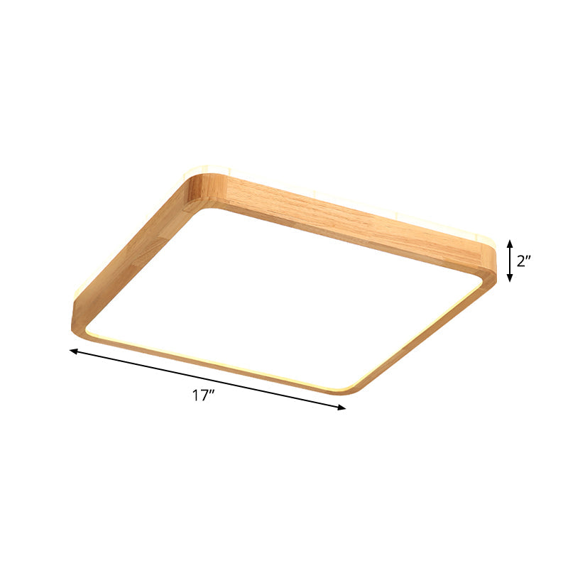 Minimalist Wood Ceiling Lamp LED Flushmount Lighting in Beige, Square/Oblong Shape, 17"/21"/25.5" Length