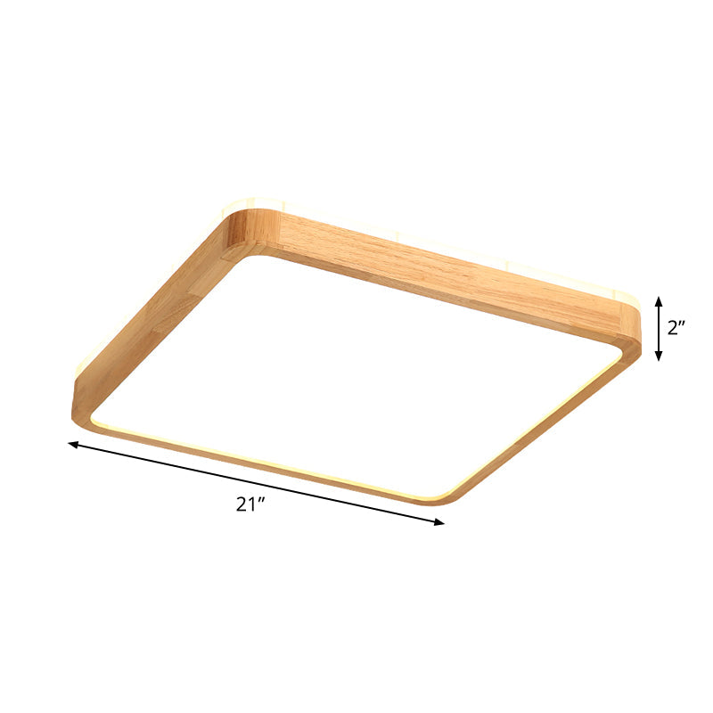 Minimalist Wood Ceiling Lamp LED Flushmount Lighting in Beige, Square/Oblong Shape, 17"/21"/25.5" Length