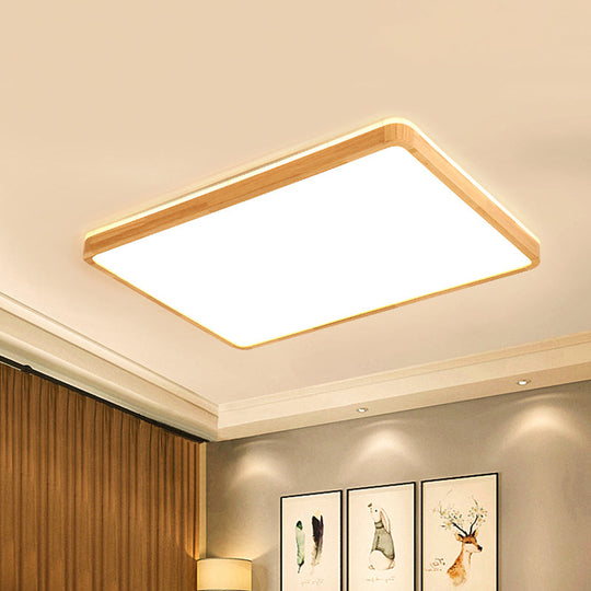 Minimalist Wood Ceiling Lamp LED Flushmount Lighting in Beige, Square/Oblong Shape, 17"/21"/25.5" Length