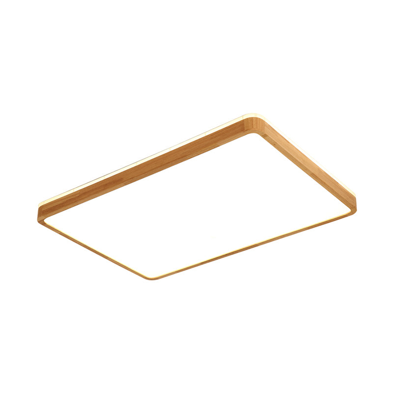 Minimalist Wood Ceiling Lamp Led Flushmount Lighting In Beige Square/Oblong Shape 17/21/25.5 Length