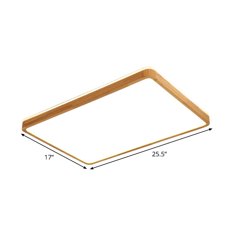 Minimalist Wood Ceiling Lamp LED Flushmount Lighting in Beige, Square/Oblong Shape, 17"/21"/25.5" Length