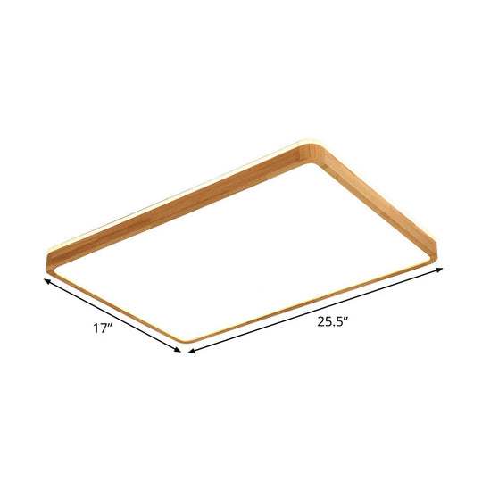 Minimalist Wood Ceiling Lamp Led Flushmount Lighting In Beige Square/Oblong Shape 17/21/25.5 Length