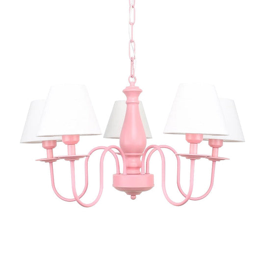 Nordic Style Hotel Restaurant Tapered Shade Chandelier - Metal 6-Lights Pink & White Suspension