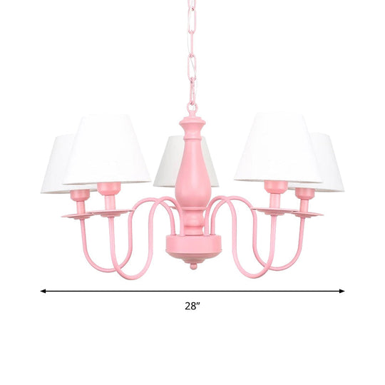 Nordic Style Hotel Restaurant Tapered Shade Chandelier - Metal 6-Lights Pink & White Suspension