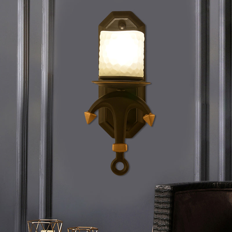 Kids Wall Lamp With Frosted Dimpled Glass And Anchor Design - Black