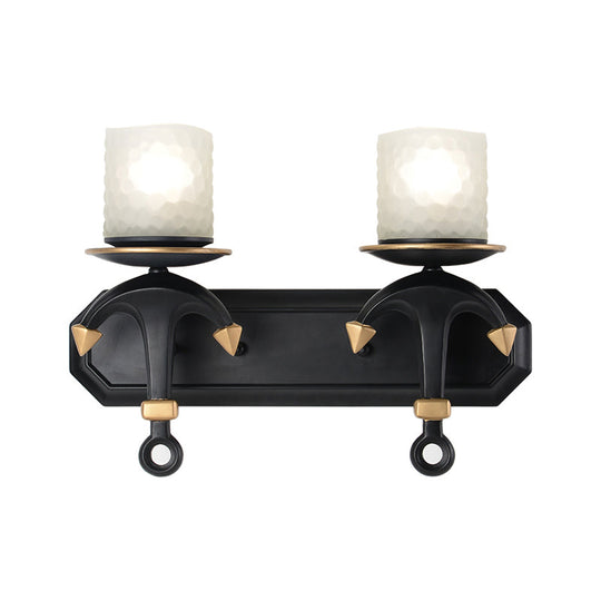 Kids Wall Lamp With Frosted Dimpled Glass And Anchor Design - Black