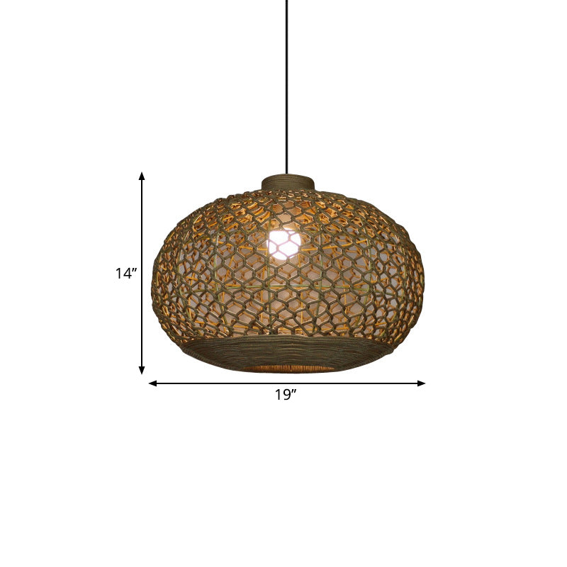 Rustic Single Bulb Pendant Lighting Kit: Oval Lantern Hemp Rope Hanging Lamp In Flaxen