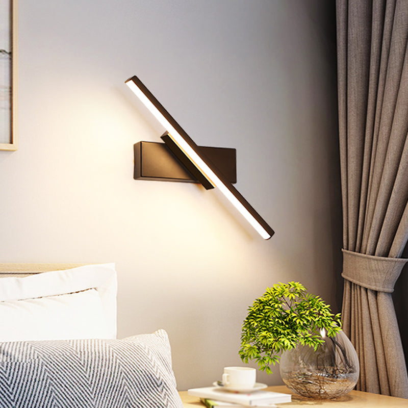 Contemporary Metallic Black/White Led Wall Sconce In Warm/White Light: Linear Vanity Light Fixture