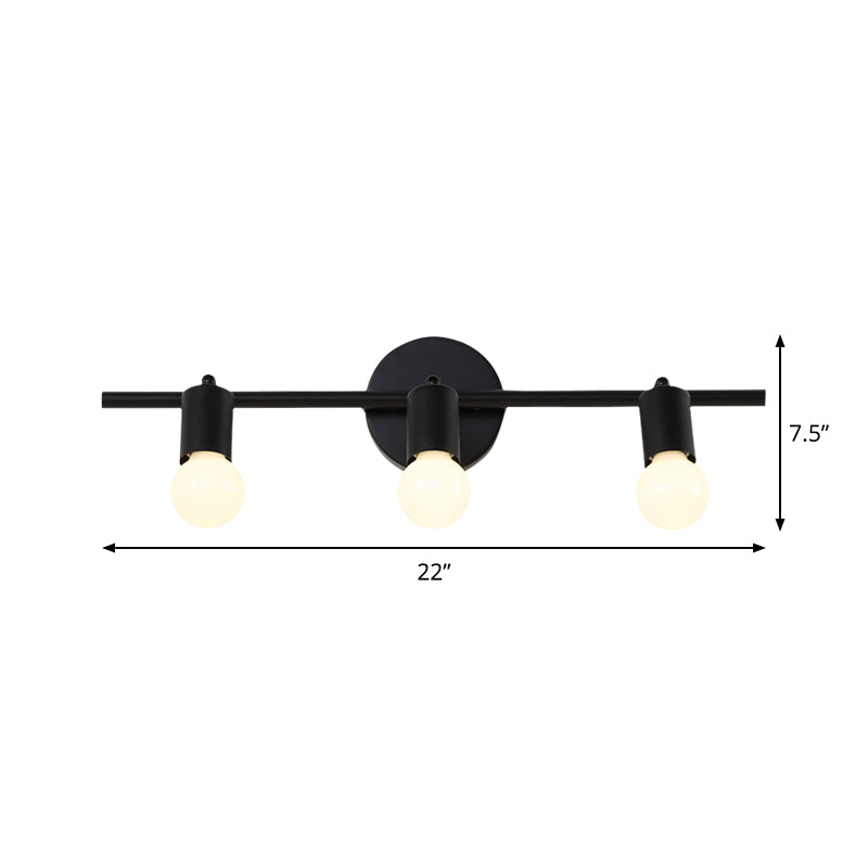 Contemporary Black 3-Arm Vanity Light Fixture With Bare Bulb