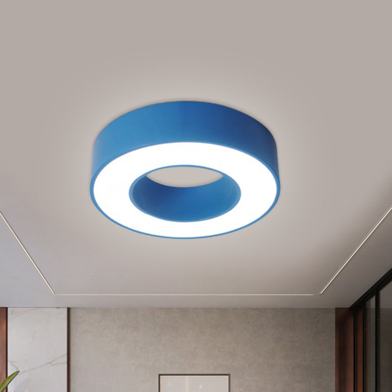 Hollowed Drum Led Flushmount Light For Kids - Blue/Red/Yellow Close To Ceiling Lighting Blue